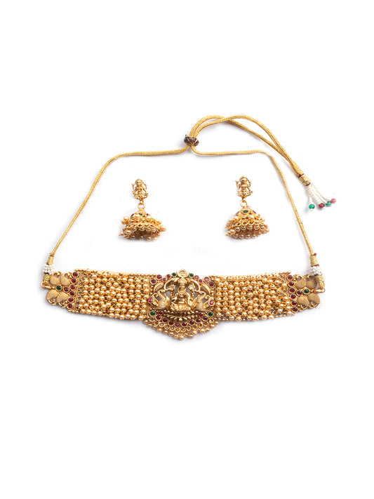 Gold Plated Laxmi White Hydra Beads Choker Set