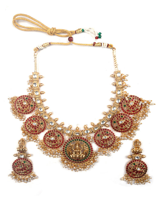 Gold Plated Multicolor Temple Pusa Beads Necklace Set