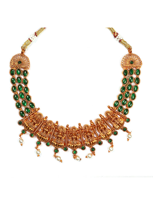Traditional Laxmi Green Kemp Necklace Set