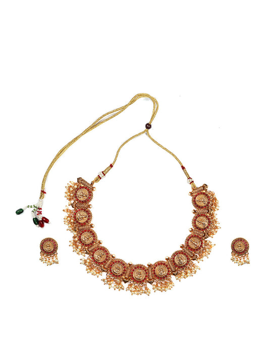 Exquisite Gold Plated Red Coin Necklace Set