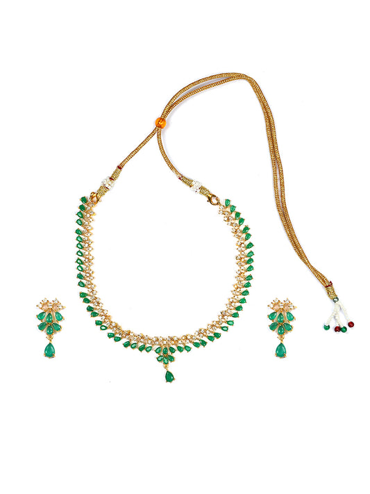 Stunning Green American Diamond Gold Plated Sleek Necklace | Shop Now!