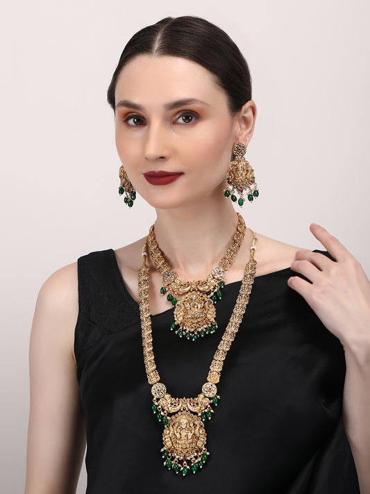 Unique Green Beads Lakshmi Patti Combo Jewellery Set
