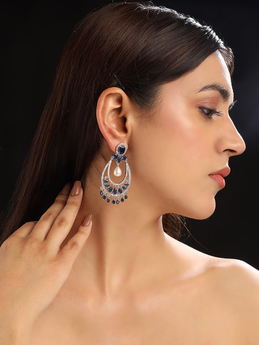 Stunning Silver Blue American Diamond Drop Earrings - Shop Now!