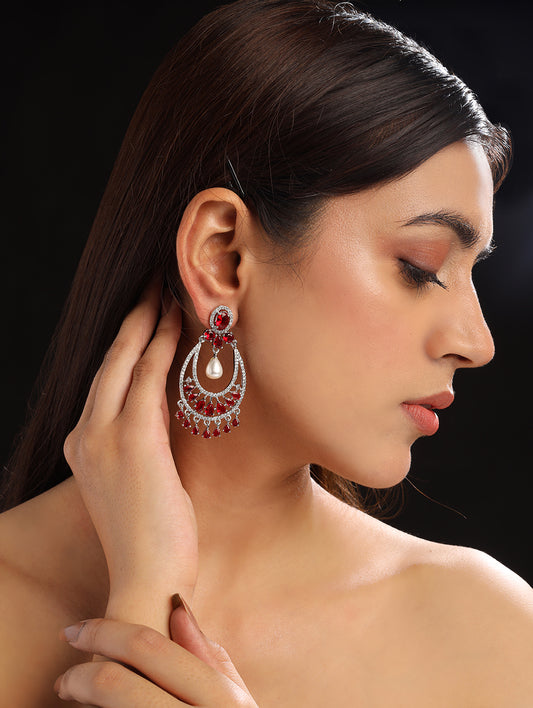Ravishing Silver Red American Diamond Drop Earrings - Shop Now!