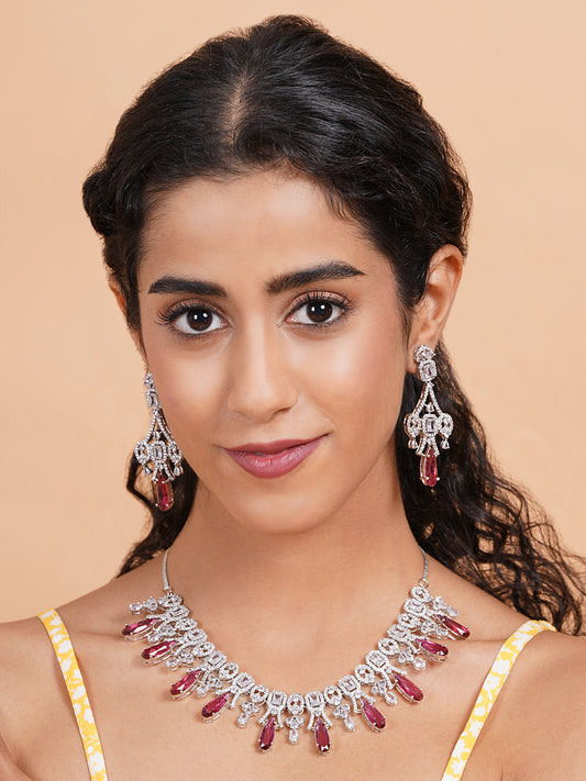 Sparkling Red AD Necklace and Long Earrings Set
