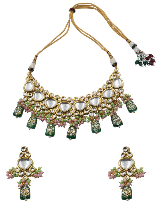 Handcrafted Kundan Red Droplet Beads Choker Set - Elegant Jewelry