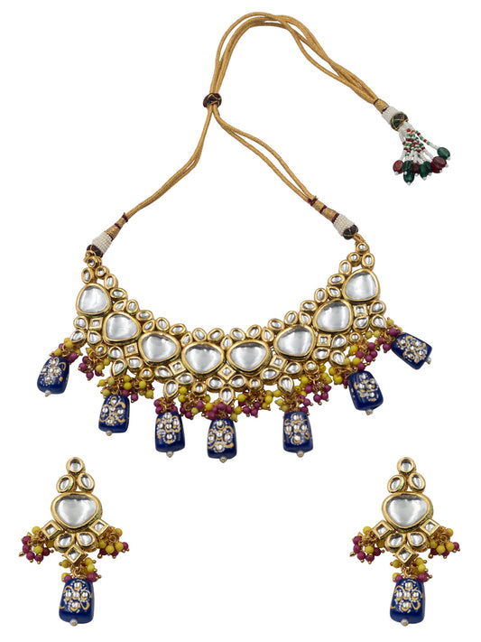 Handcrafted Kundan Blue Droplet Beads Necklace Set