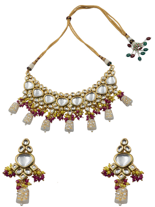 Handcrafted Kundan Grey Droplet Beads Necklace Set