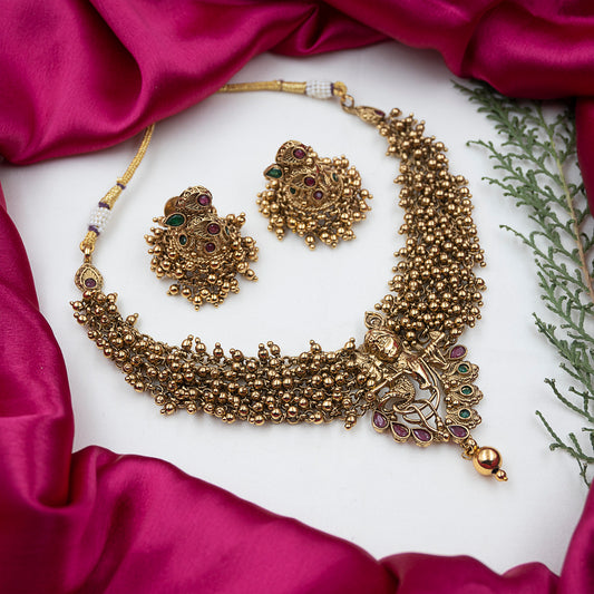 Divine Gold Plated Radha-Krishna Gold Hydra Beads Necklace Set