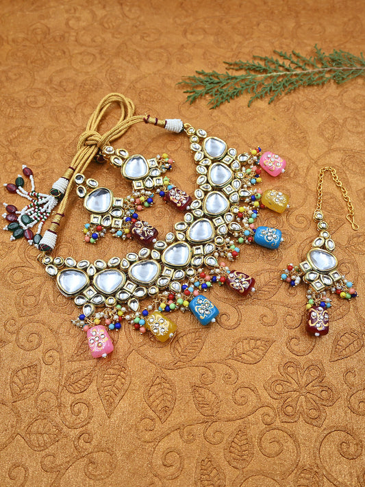 Handcrafted Kundan Multicolor Droplet Beads Necklace Set