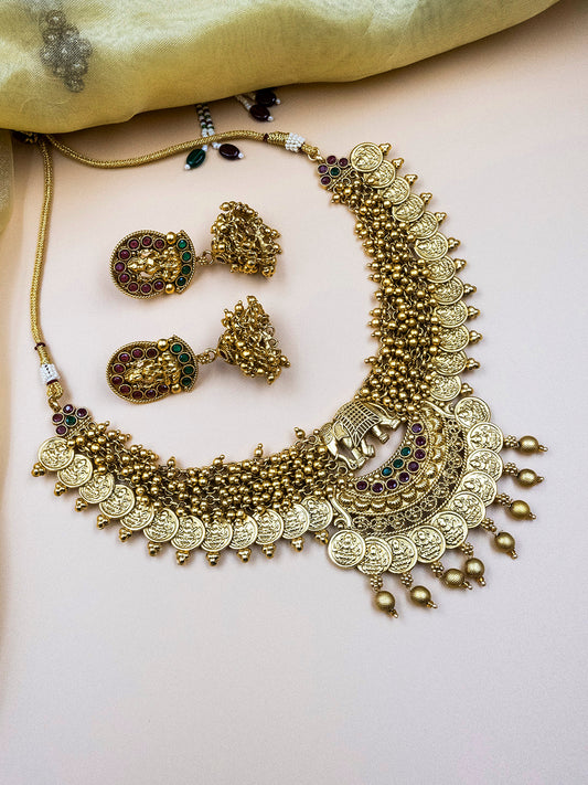 Unique Gold Plated Gajanan Gold Hydra Beads Necklace Set