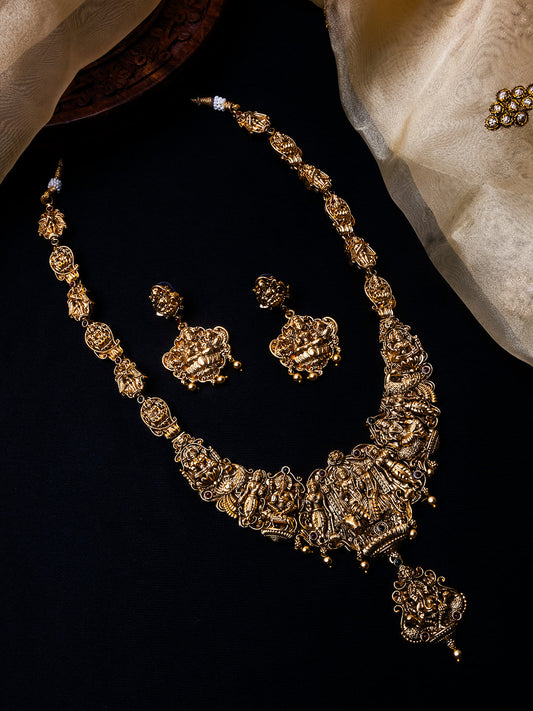 Classic Shiv Parivar Long Necklace Set | Haram Set
