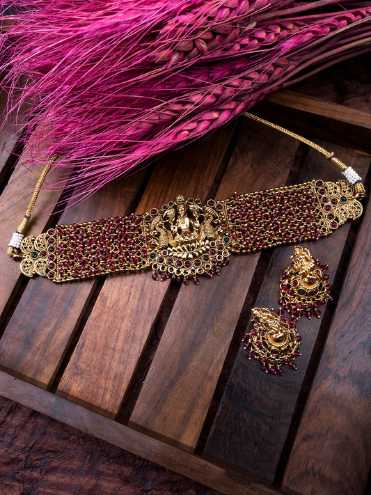 Gold Plated Laxmi Red Hydra Beads Choker Set