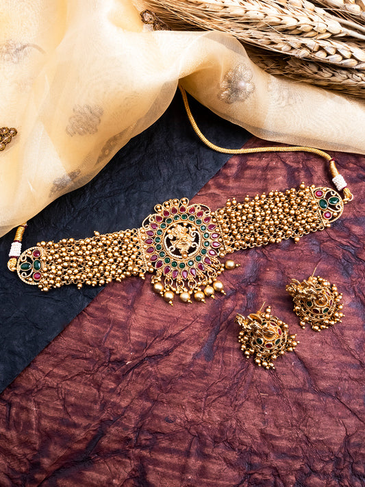 Precious Gold Plated Ganapati Gold Hydra Beads Necklace Set