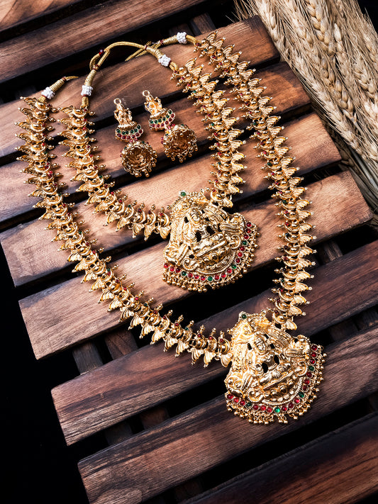 Stunning God Plated Lakshmi Combo Jewelry Set