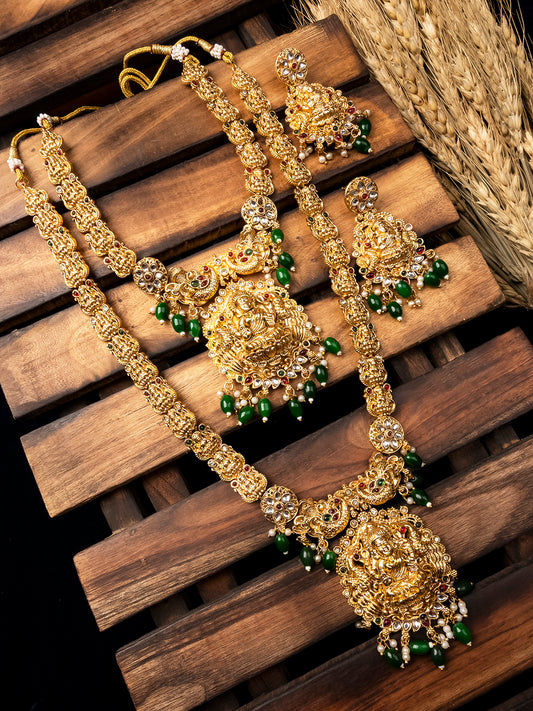 Unique Green Beads Lakshmi Patti Combo Jewellery Set