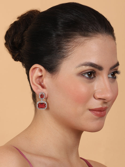 Exquisite Minimalist Look Red CZ AD Statement Earrings