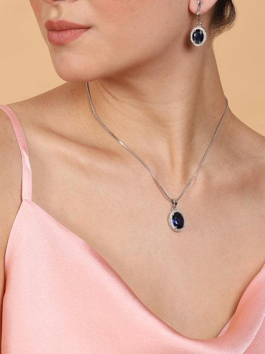 Classic Silver Plated Blue Pendant Set - Your Essential Daily Work Companion
