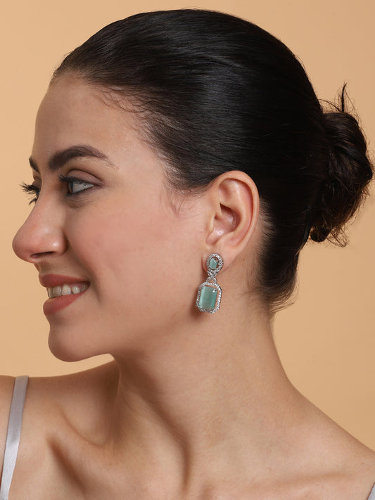 Elegant Designer Turquoise CZ AD Party Earrings | Sparkle & Style