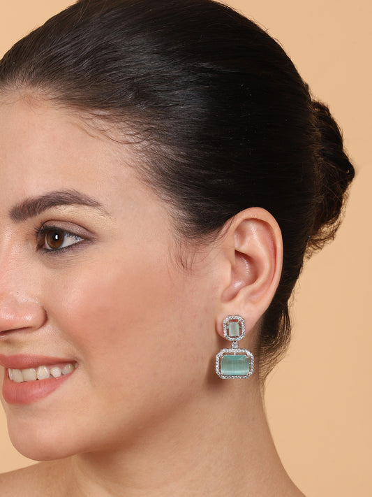 Exquisite Minimalist Look Turquoise CZ AD Statement Earrings
