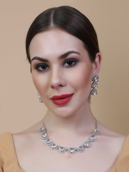 Dazzle and Shine: Designer White AD Necklace with Sparkling CZ Stones