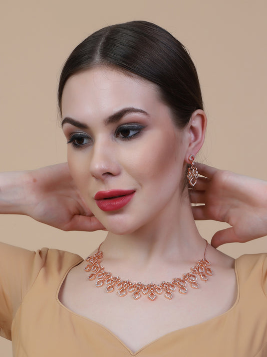 Glamourous Rose Gold Plated Diamond Necklace Set