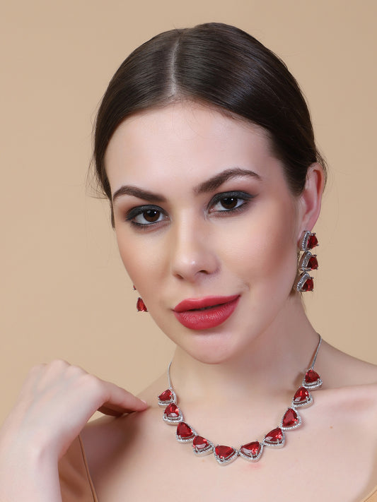 Dazzle and Shine: Designer Red AD Necklace with Sparkling CZ Stones