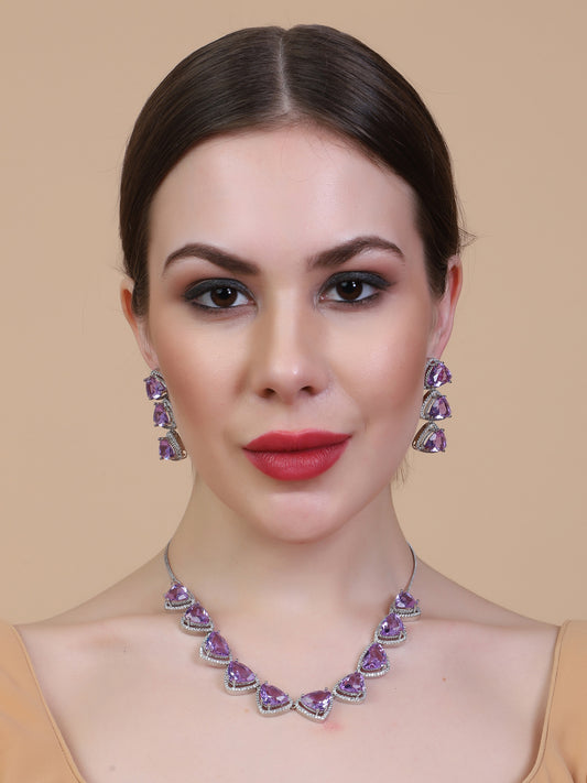Dazzle and Shine: Designer Violet AD Necklace with Sparkling CZ Stones