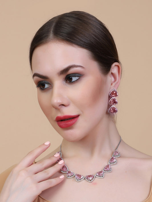 Dazzle and Shine: Designer Pink AD Necklace with Sparkling CZ Stones