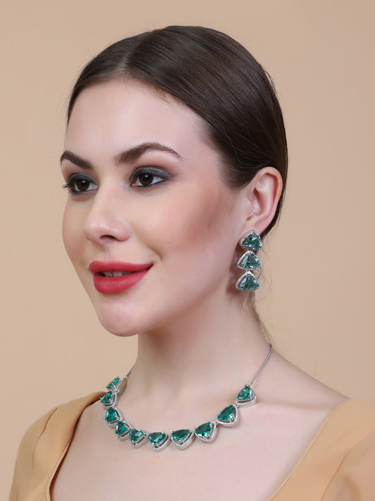 Dazzle and Shine: Designer Green AD Necklace with Sparkling CZ Stones