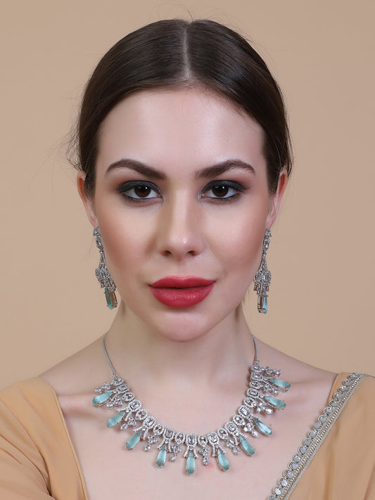 Sparkling Mint AD Necklace and Long Earrings Set