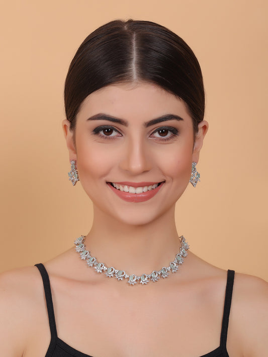 Elegant Turquoise American Diamond Sleek Necklace Set
