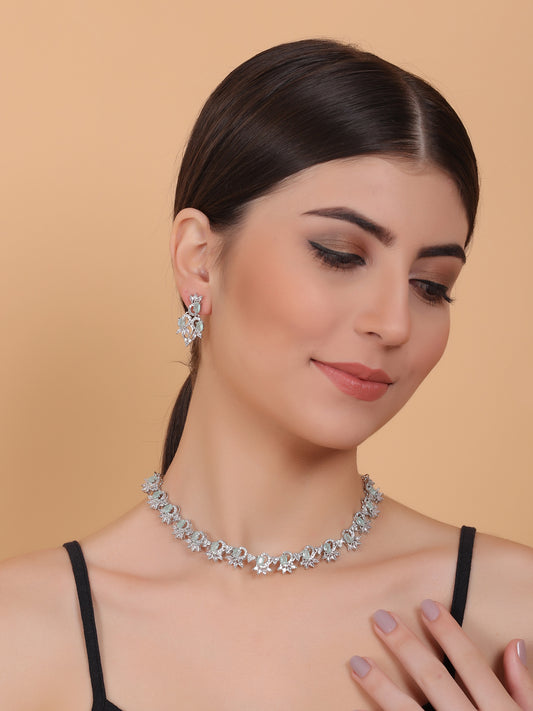 Elegant Turquoise American Diamond Sleek Necklace Set