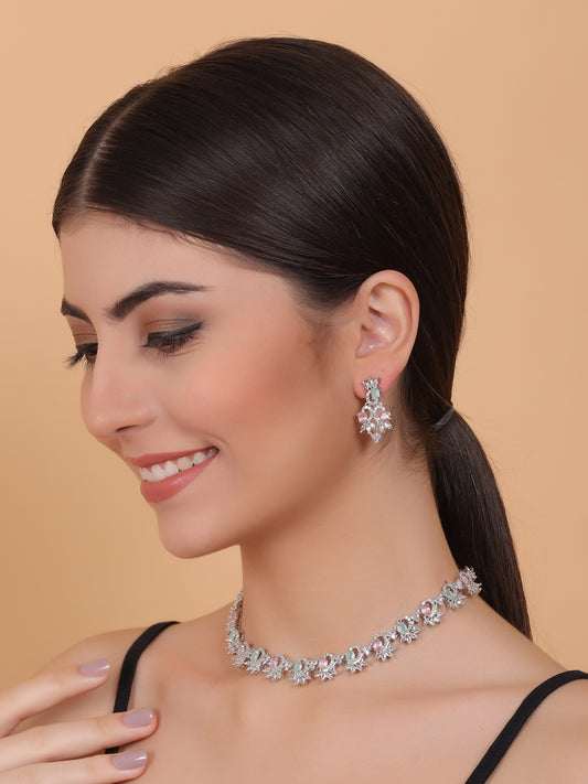 Elegant Multicolor American Diamond Sleek Necklace Set