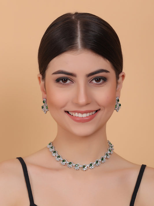 Elegant Green American Diamond Sleek Necklace Set