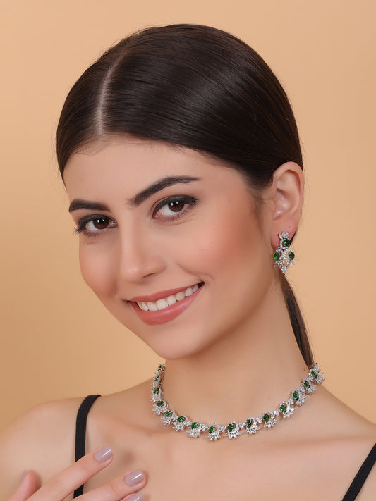 Elegant Green American Diamond Sleek Necklace Set
