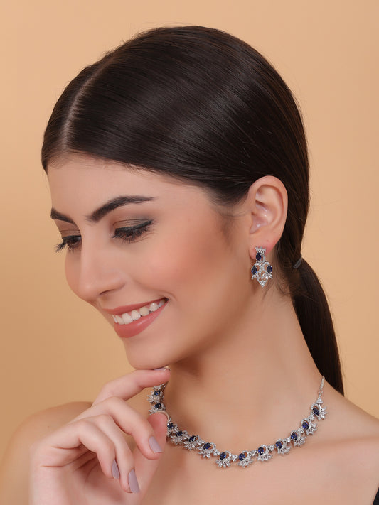 Elegant Blue American Diamond Sleek Necklace Set