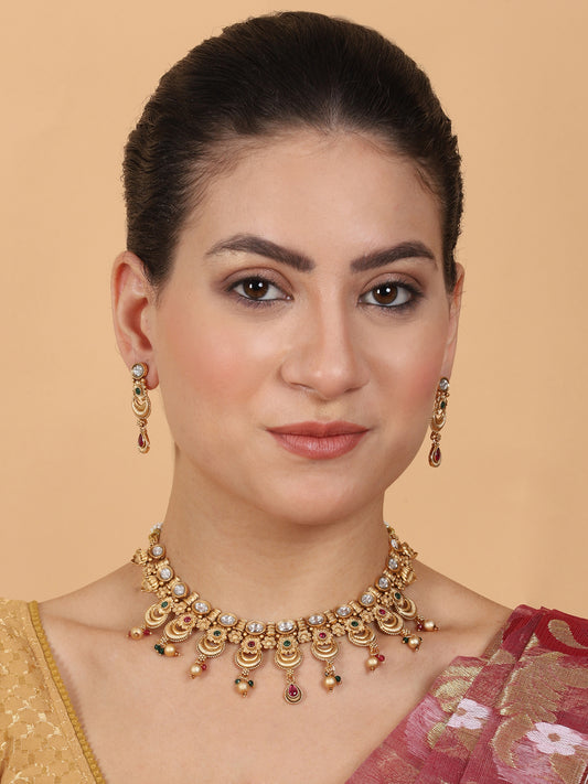 Luxurious Gold Plated Rajwadi Necklace Set