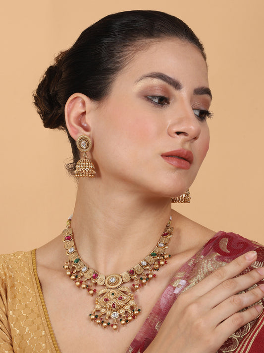 Regal Rajwadi Kempu Necklace Set With Statement Earrings