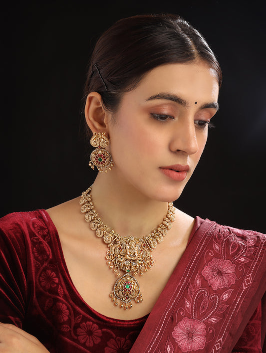 Traditional Gold Plated Lakshmi Gaj Necklace Set