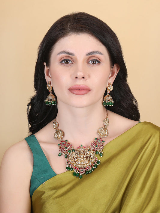 Gold Plated Lakshmi Pendant Necklace Set