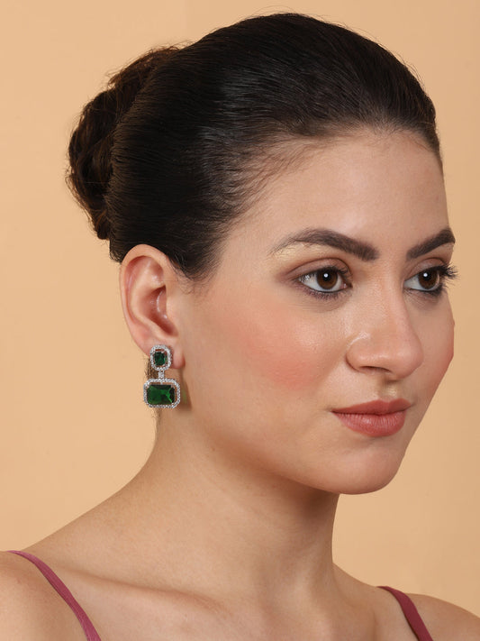 Exquisite Minimalist Look Green CZ AD Statement Earrings