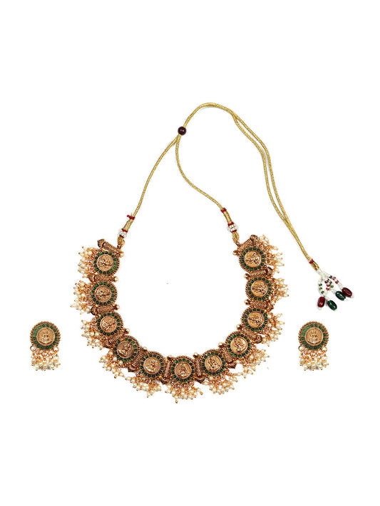 Exquisite Gold Plated Green Coin Necklace Set