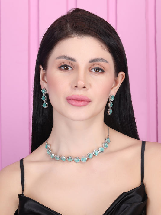 Eternal Sparkle: Tranquil Turquoise AD Sleek Necklace