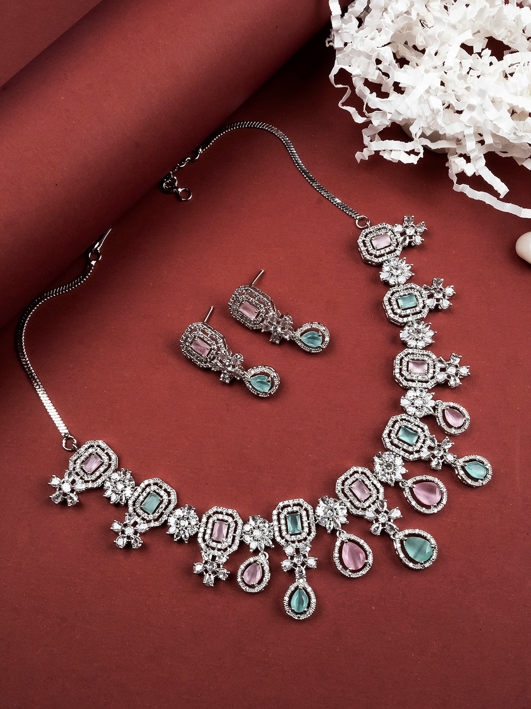 AD CZ jewelry designer necklace set featuring exquisite craftsmanship and stunning design