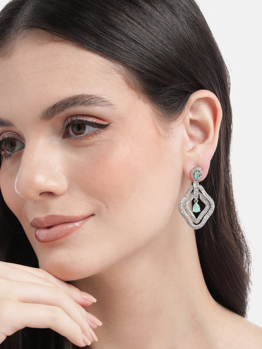 Designer Turquoise AD Leaf Earrings – Affordable Luxury with a Sparkling Finish