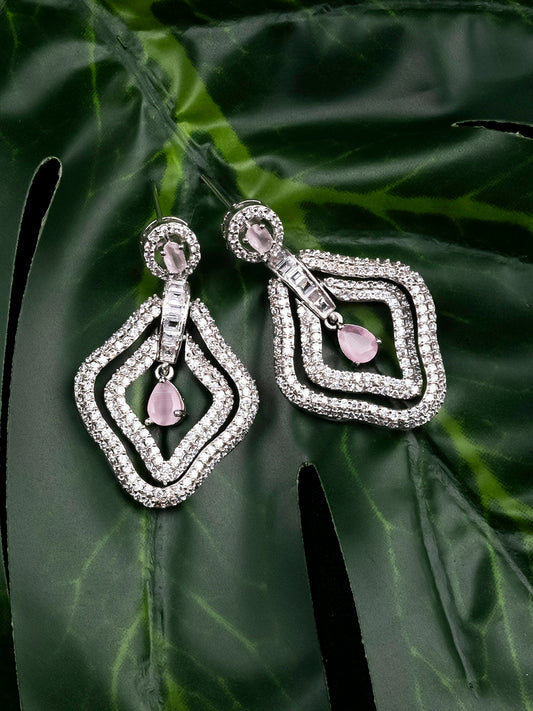 Designer Pink AD Leaf Earrings – Affordable Luxury with a Sparkling Finish