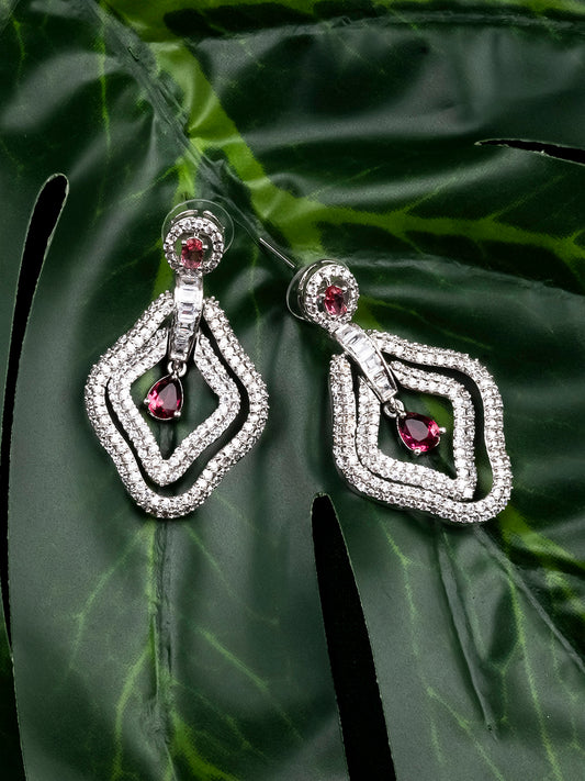 Designer Red AD Leaf Earrings – Affordable Luxury with a Sparkling Finish