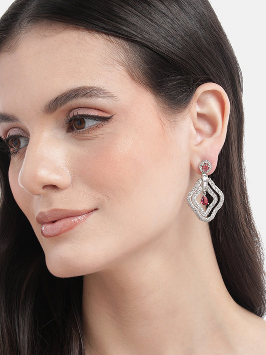 Designer Red AD Leaf Earrings – Affordable Luxury with a Sparkling Finish