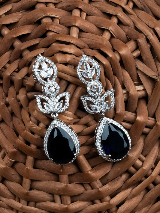 Luxurious Blue AD Drop Earrings – Sparkling American Diamond Collection